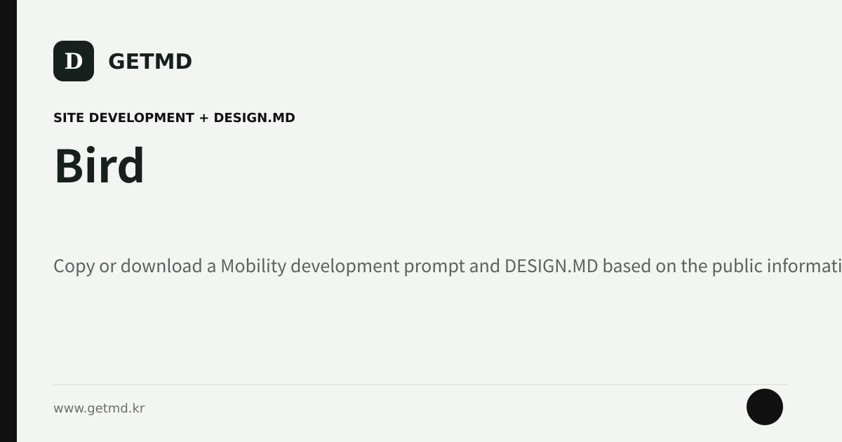 Bird website prompt and DESIGN.MD