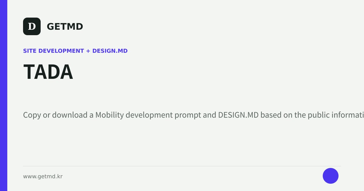 TADA website prompt and DESIGN.MD