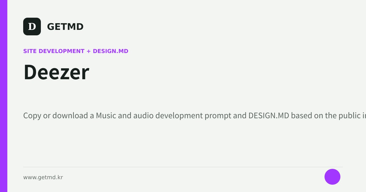 Deezer website prompt and DESIGN.MD
