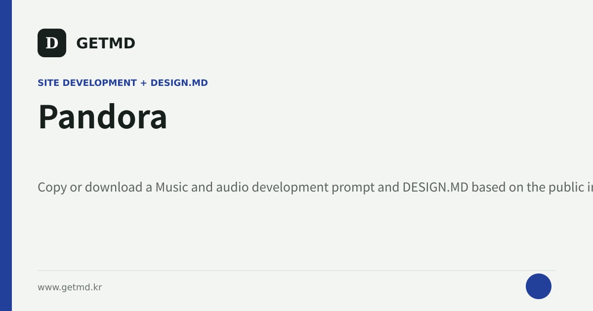 Pandora website prompt and DESIGN.MD