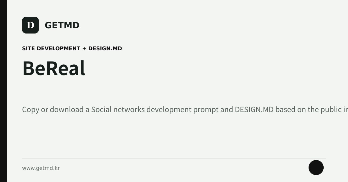 BeReal website prompt and DESIGN.MD